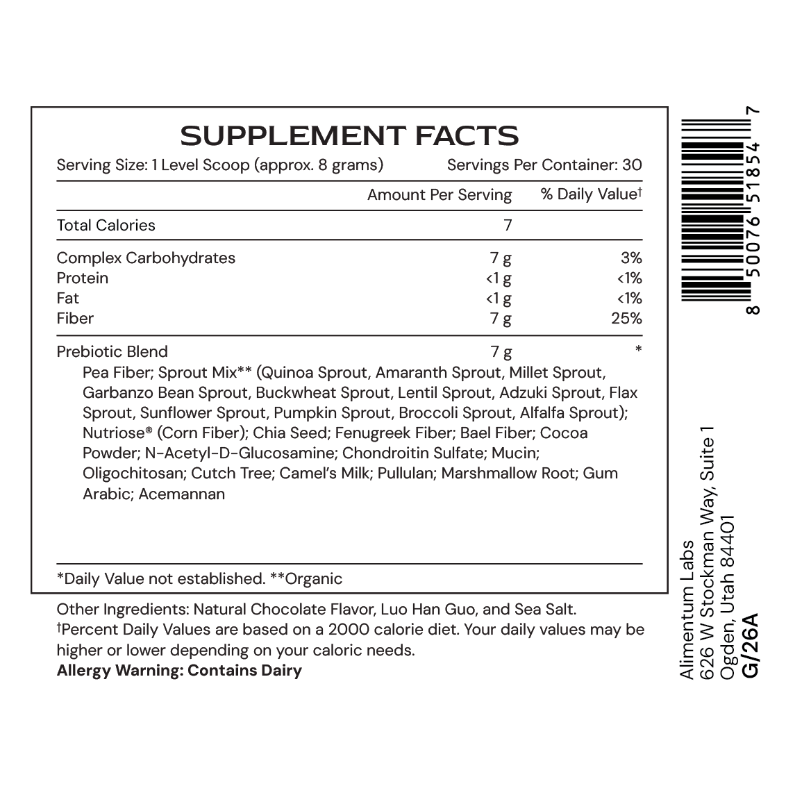 Metabolic Superfood – Supplement Facts panel