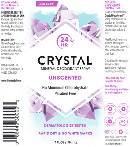 Unscented Crystal Body Spray 4 oz