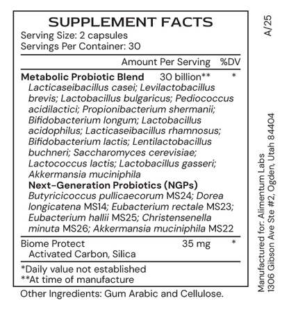 Metabolic µBiomic – Supplement Facts panel